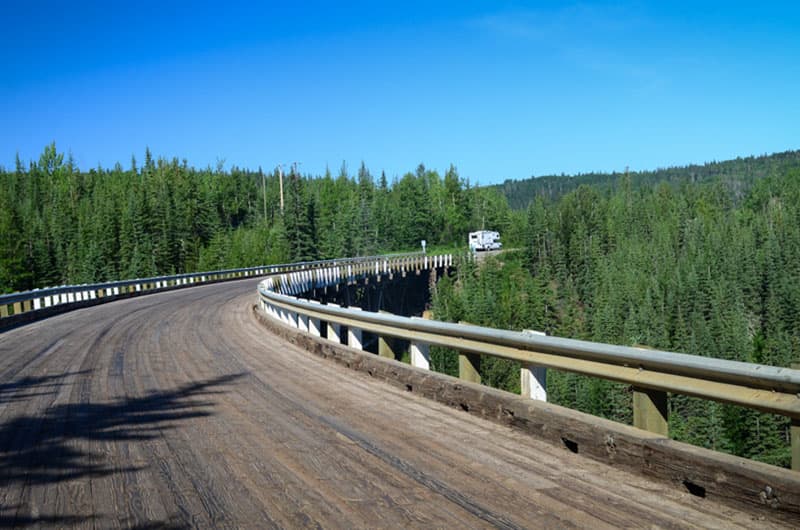 curved wooden Kiskatinaw Bridge