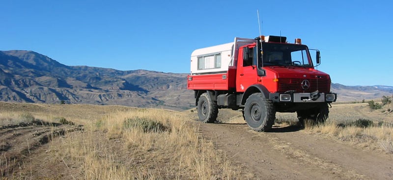 Unimog Camper Big Tires Back Roads Near Cody WY