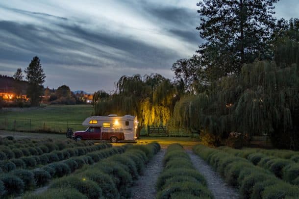 #201 - Cayetano GilSequim, Washington1995 Ford F3502002 Lance 1130Camera Used - Canon 70DThis photo was taken at a lavender farm in Sequim, Washington.  Although by that time we were off season to enjoy the farm, we were lucky enough to spend a quiet night and wake up surrounded by this beauty.