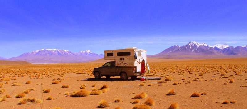 Solar Showering After Night Of Camping In Nowhere Bolivia