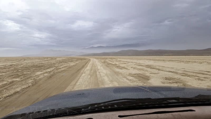 Rocket Launcher Lance Camper On Black Rock Playa Dirt Road