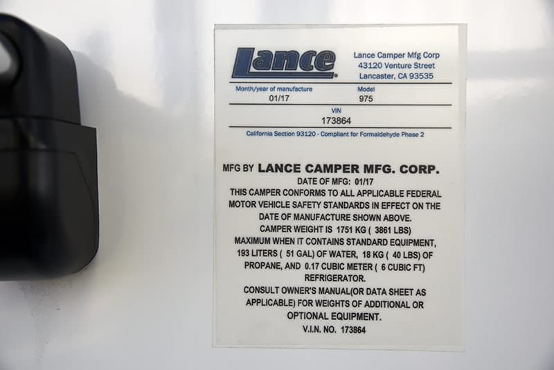 Lance 975 weight sticker