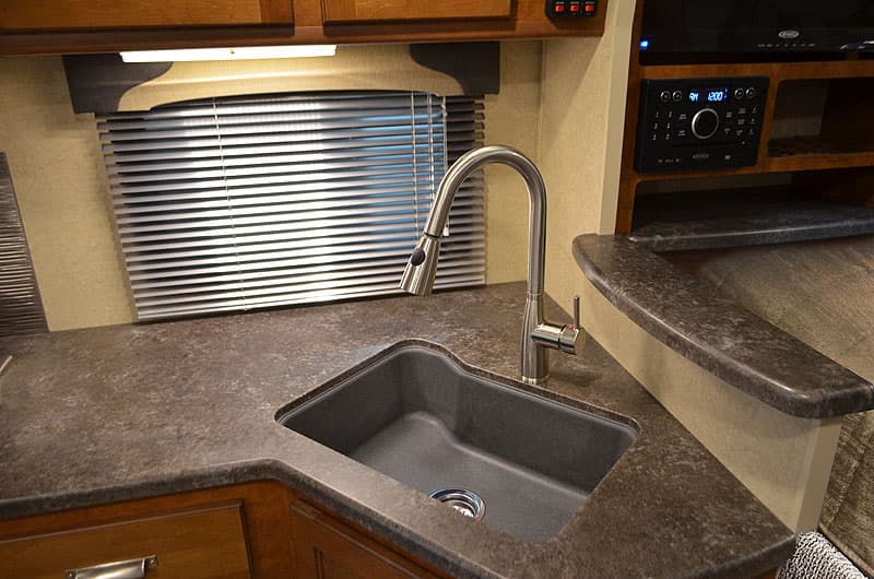 Faucets and sinks have been changed in the kitchens of 2017 Lance Campers