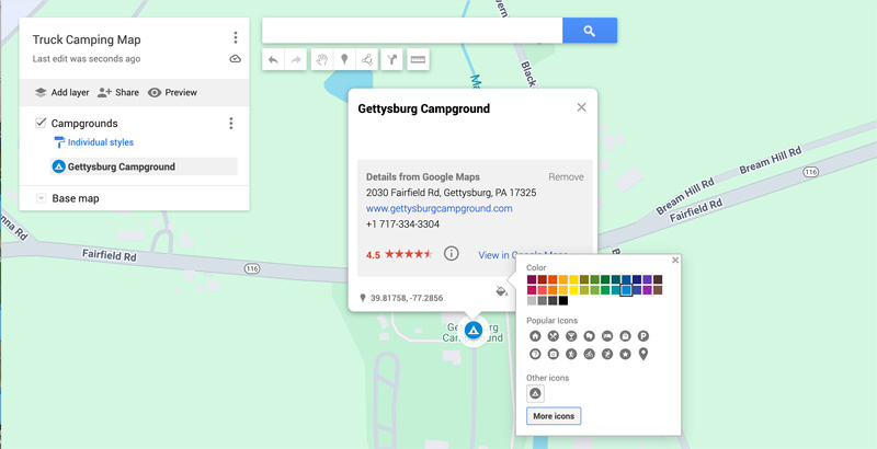 Screenshot Google Map Campground Icon