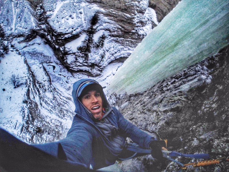 Aaron Mulkey climbing ice