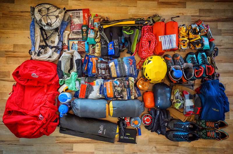 Gear In Backpack For Ice Climbing