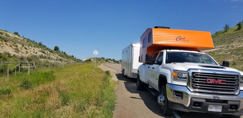 Capri Camper at a stop in North Dakota