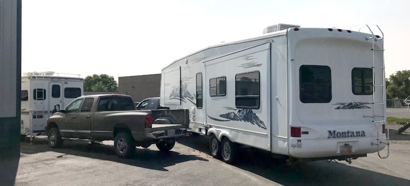 Fifth Wheel Hits Shop Truck