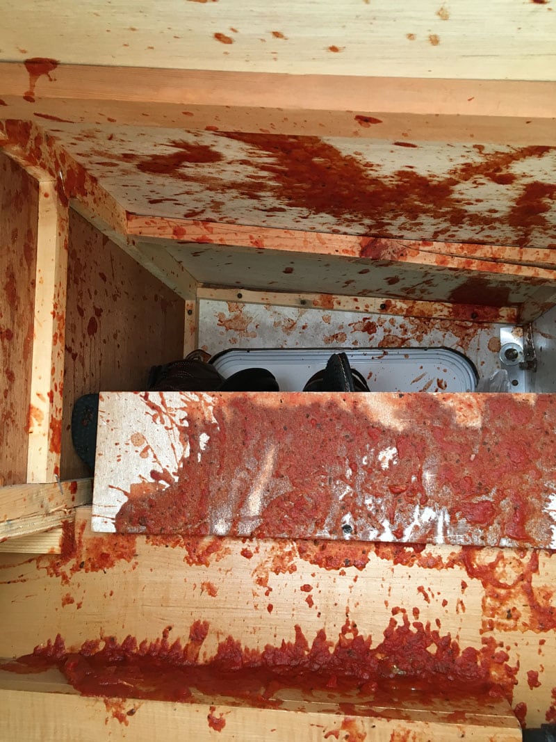 Pasta Sauce Mess In Cabinet