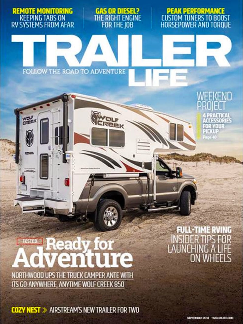 Trailer Life has a Wolf Creek Truck Camper on the Cover