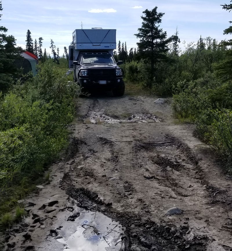 Alaska Muddy Road To Campsite On Lake