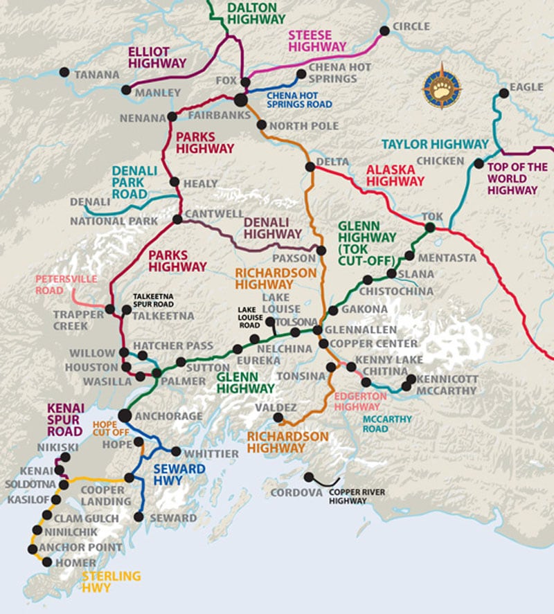 Alaska Map with Road Names 