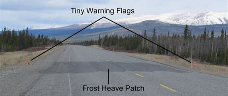 Frost Heave With Orange Warning Flags