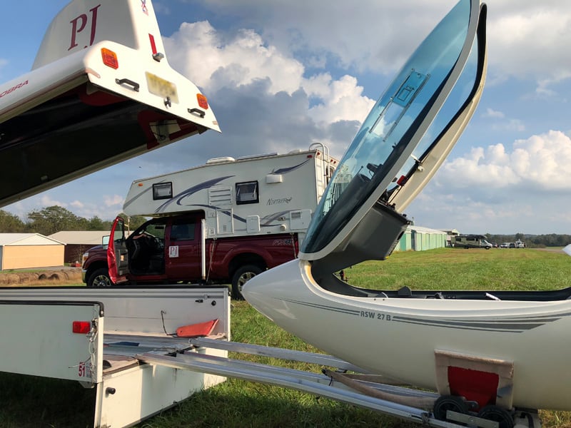 Glider Rolling Out Of Trailer