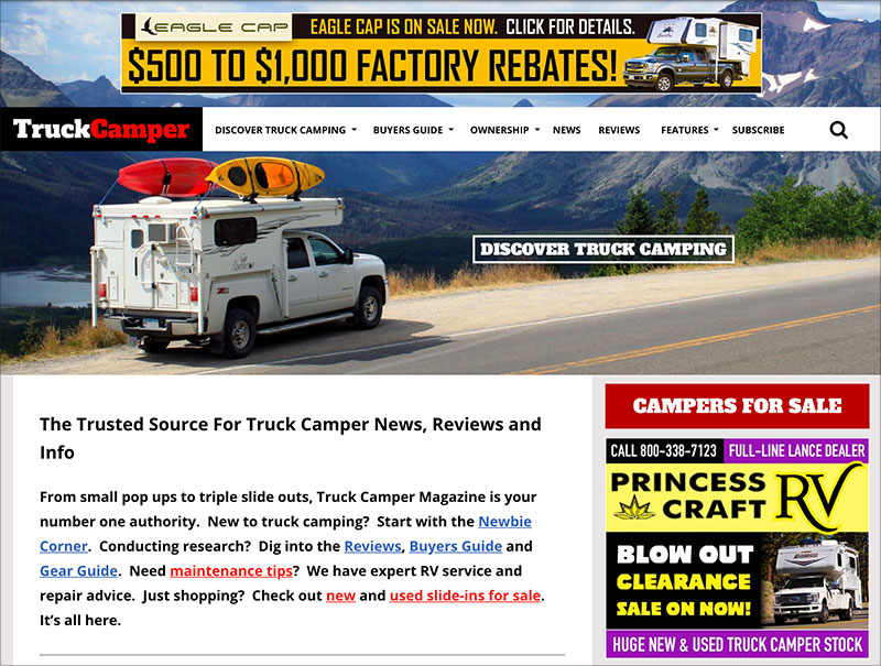 TCM Homepage Featuring Discover Truck Camping