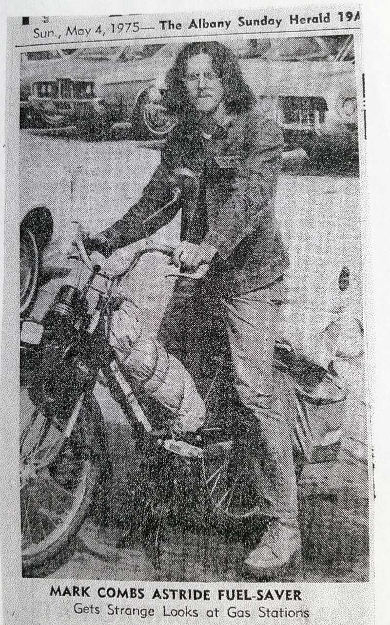 Mark Combs Astride Fuel Saver Trip