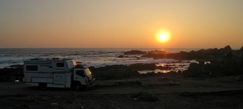 Pacific Ocean Sunset At Camp Site North Of Taltal Chile