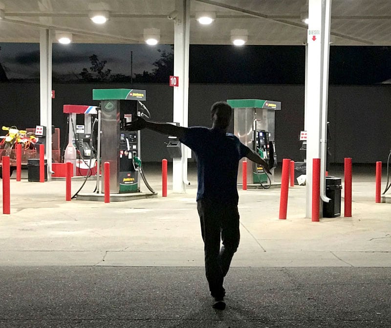 Matt Dancing Through The Gas Station Ready To Head Out