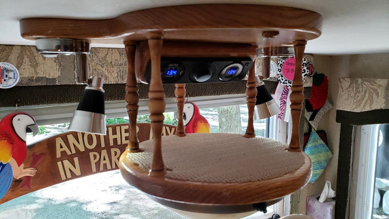 RV USB Charging Station on ceiling of camper