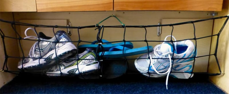 Shoe Storage In Camper Using Cargo Net