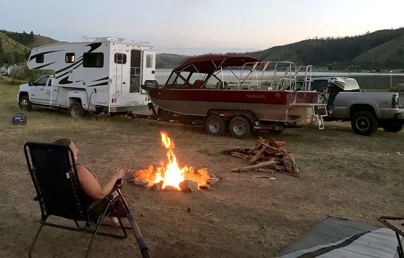 Towing Boat Camping On Lake