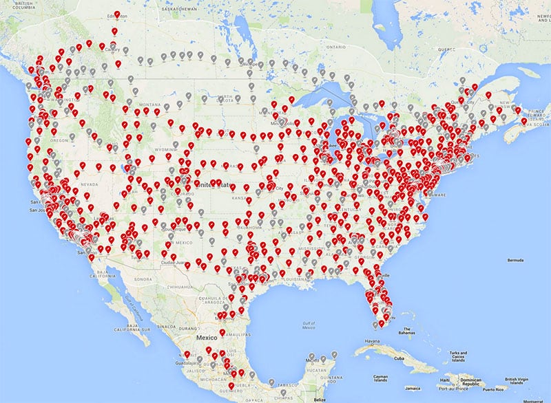 Tesla Charging Station Map, November 2019
