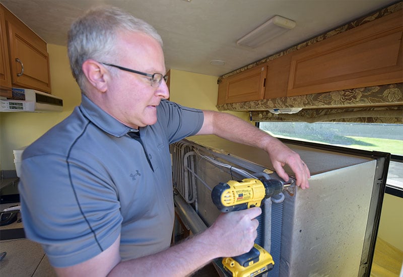 Dometic Refrigerator Install Removing Back with a Drill