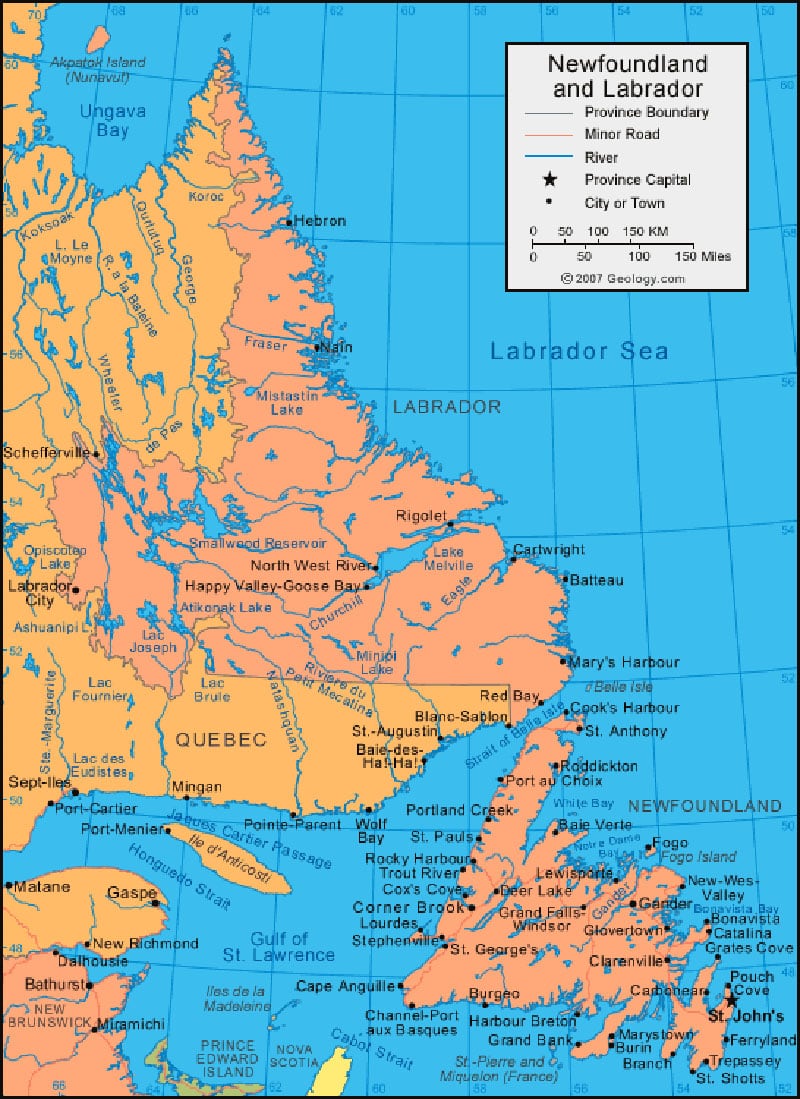 Geology Com Newfoundland And Labrador Map