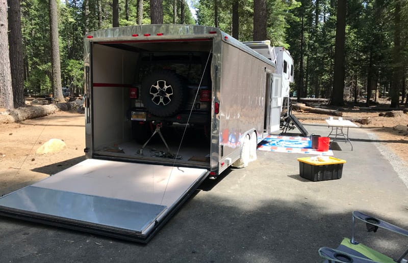 Jeep Wrangler In Enclosed Trailer Campsite