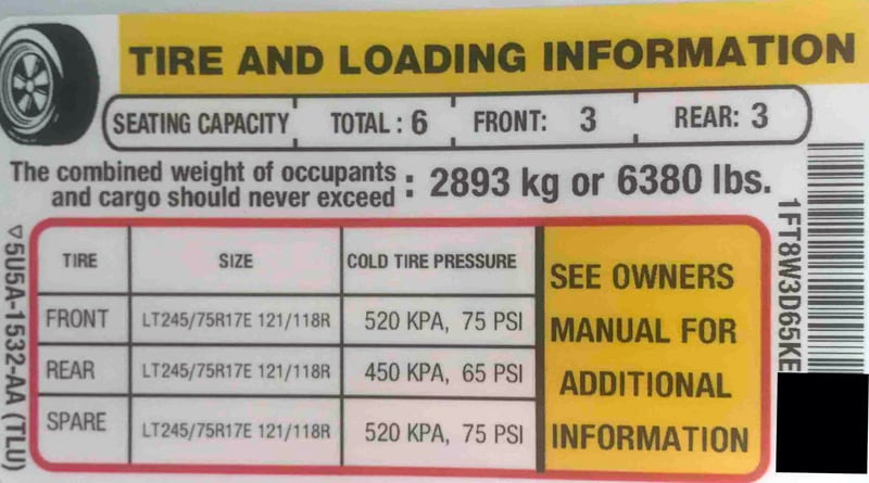 Tire And Loading Info 2019 Ford F350 Gas Engine