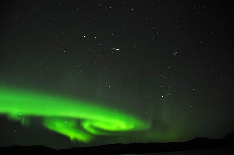 Lake Lebarge Territorial Park Northern Lights With Shooting Star