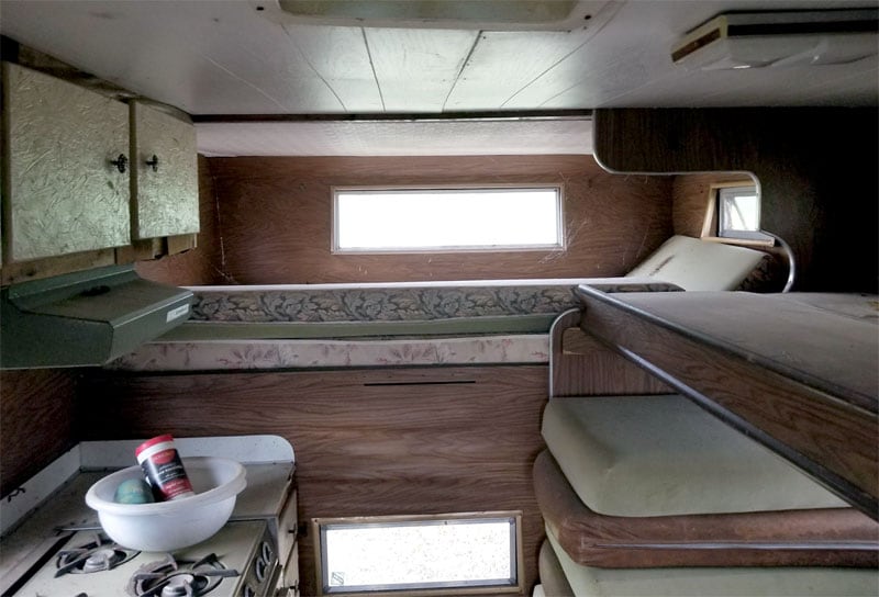 Inside gutted camper