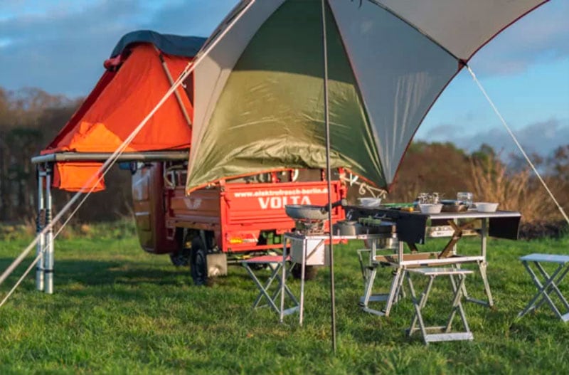 Electric Frog Camper Outside Eating