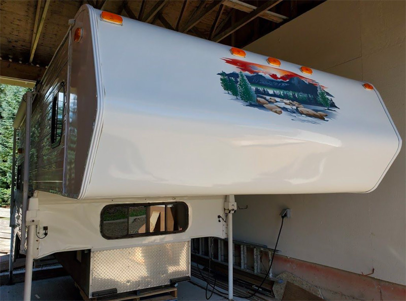 Camper Nose Restoration With Mountain Scene Decals