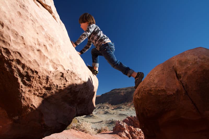 Climbing Rocks And Hiking Kids