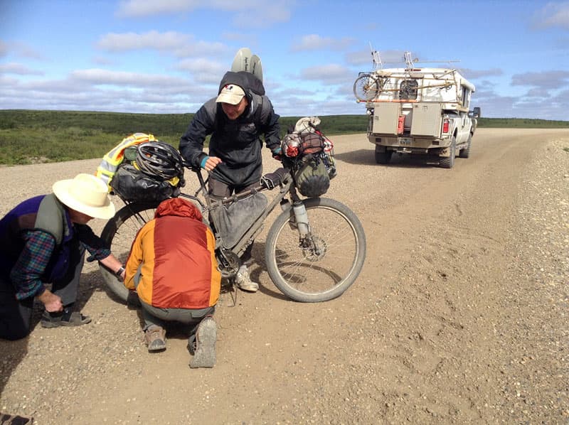 Bike repair just outside of Tuk