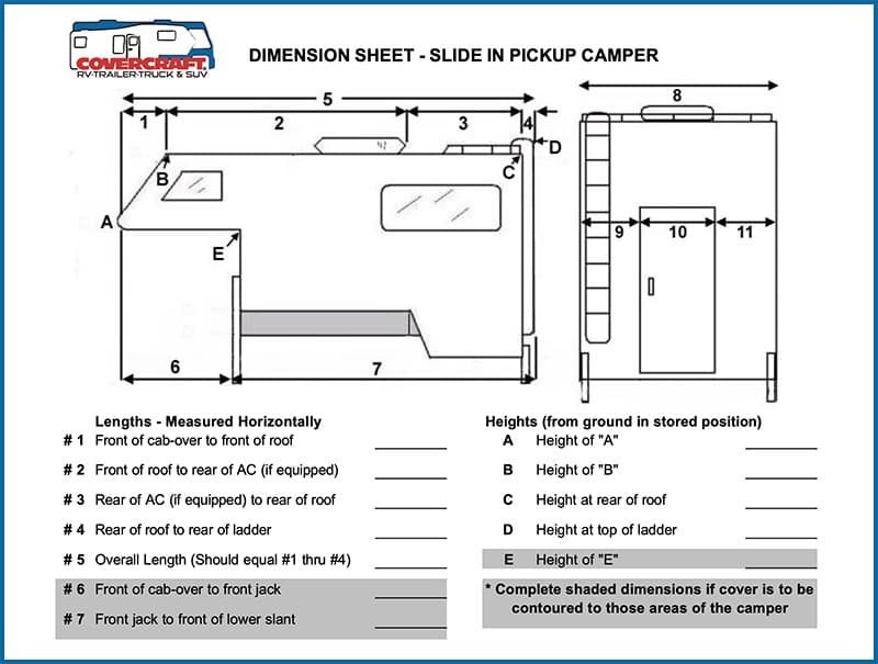 Covercraft RV Cover Dimension Sheet 1