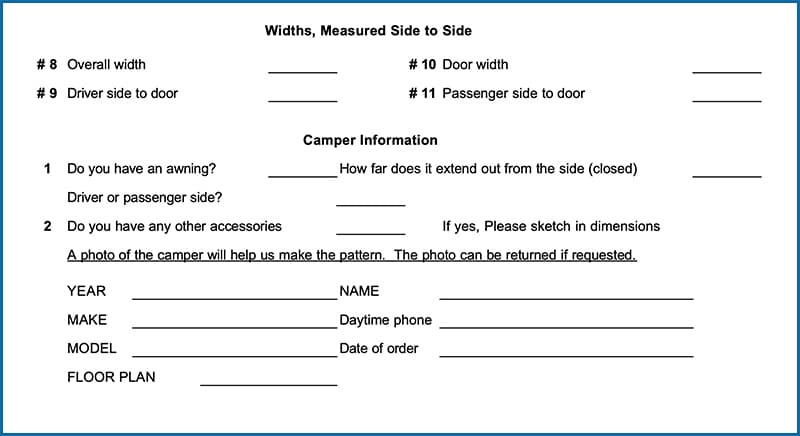 Covercraft RV Cover Dimension Sheet 2