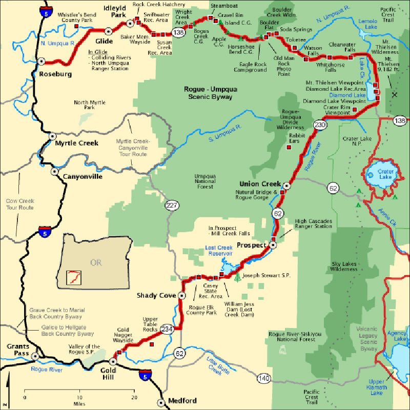 Rogue Umpqua WaterFalls Map