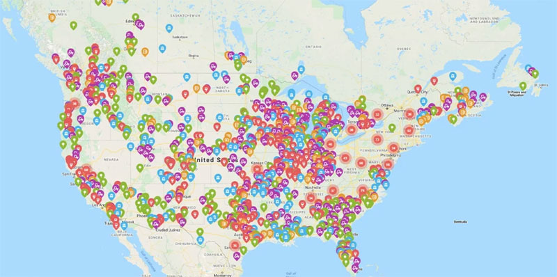 Harvest Hosts Map On Their Website