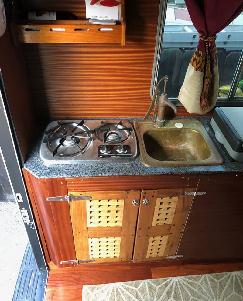 Steampunk Camper Interior Kitchen Cabinets Cooktop