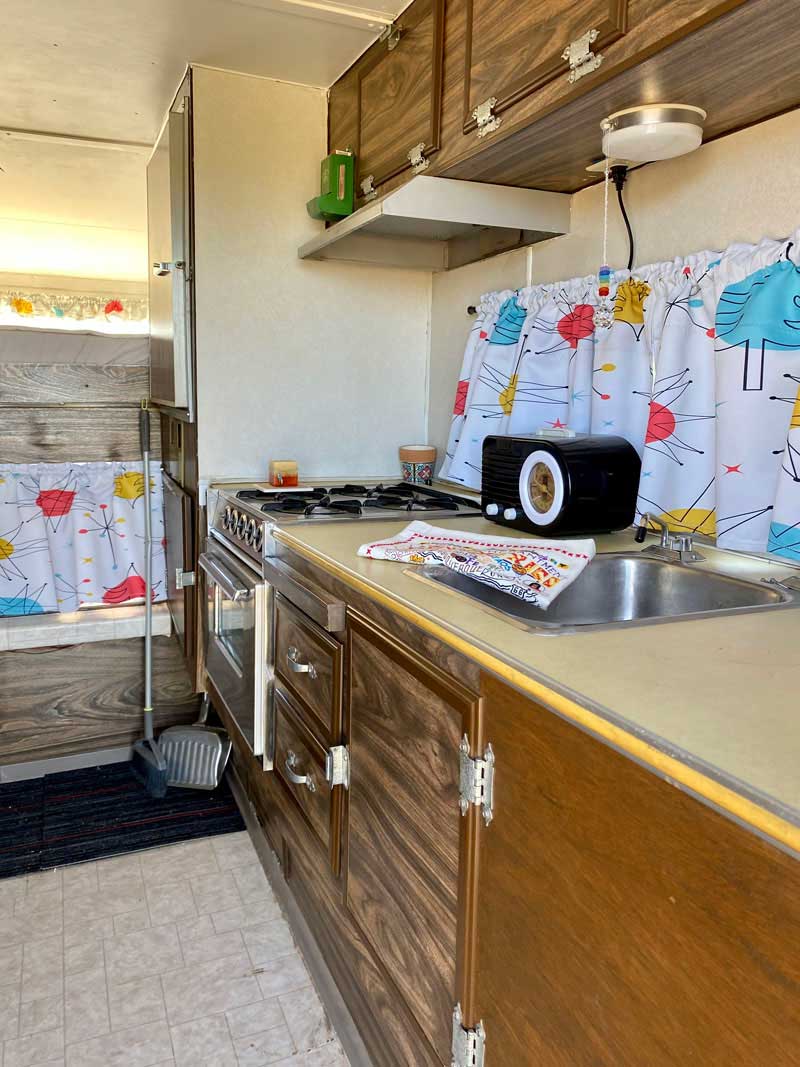 Vintage Camper Restoration Inside Kitchen