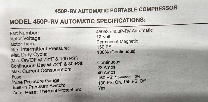 450P-RV Auto Portable Tire Inflator