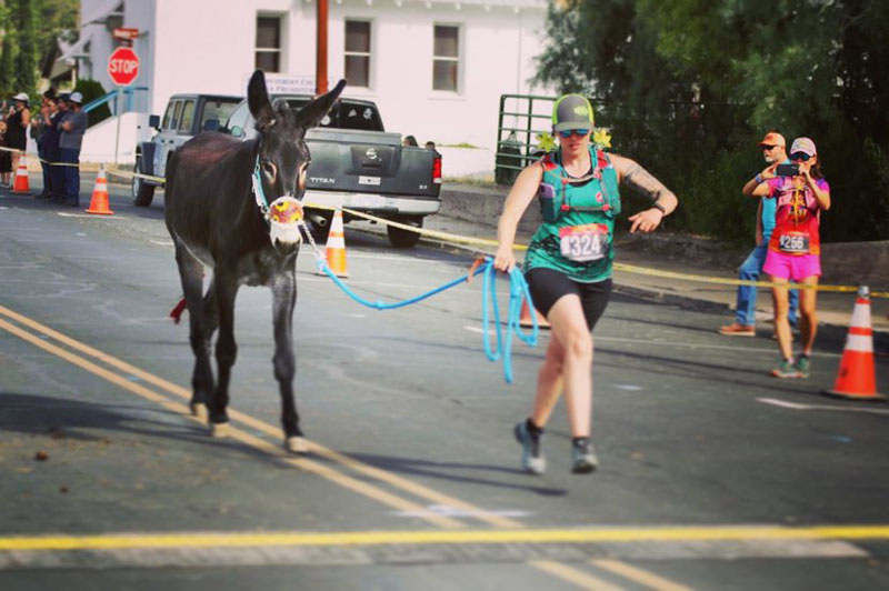 Amanda crossing the finish line with Kidd In Superior, Arizona