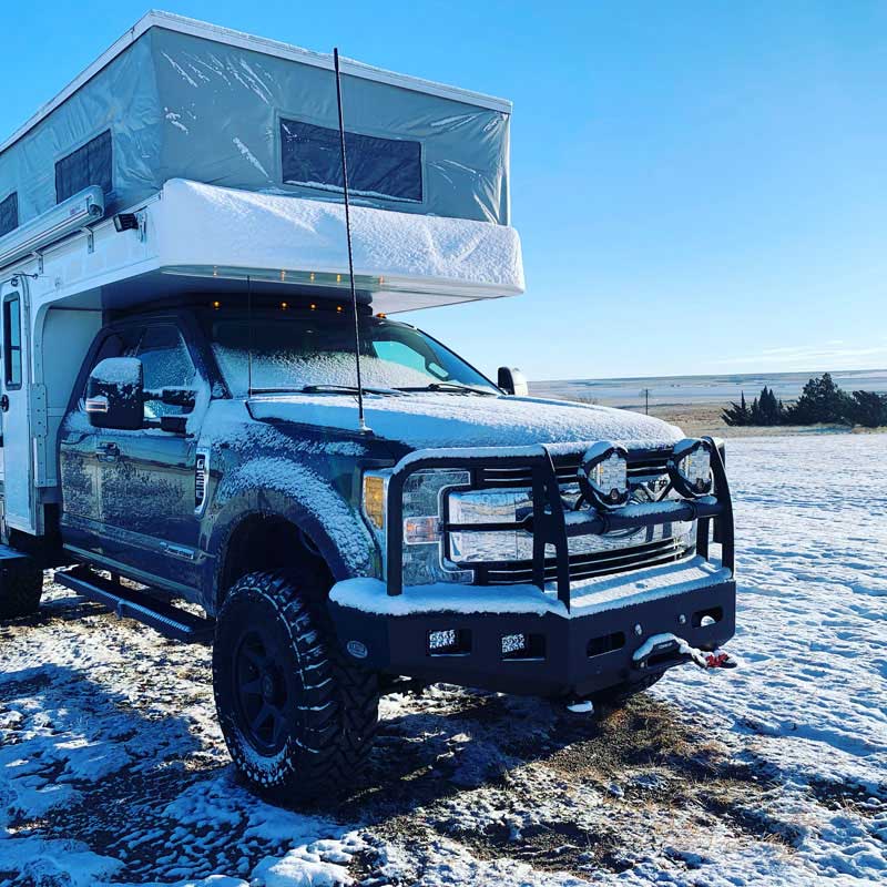 Nebraska camper and snow