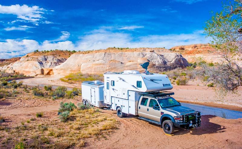 Vermilion Cliffs National Monument Ford F550 And Lance 1191 At Tree Camp