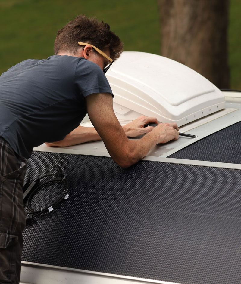 Bolting Down Aluminum Frame Around Solar Panels