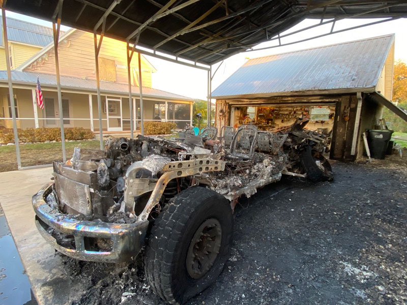 All That Is Left Of Truck And Camper After Fire