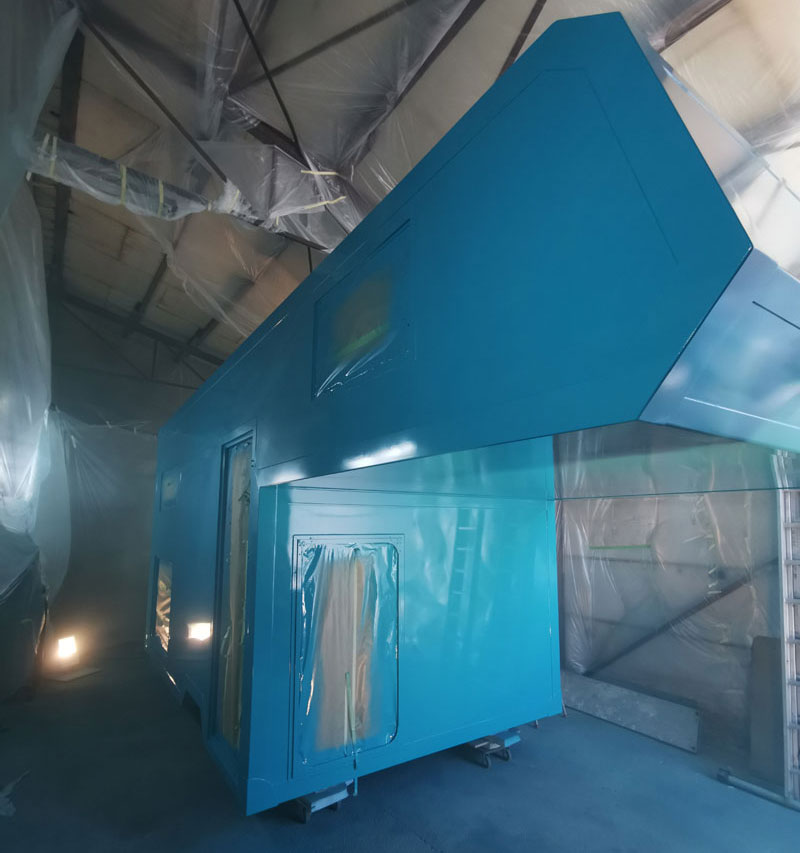 Camper Being Painted Blue