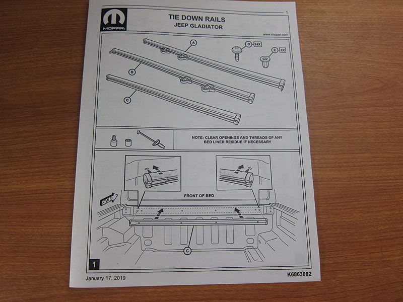 Mopar 2020 Jeep Gladiator Trail Rail System Tie Down Rails